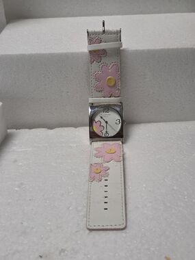 Marcel Drucker  White Watch with Pink Flower Accents